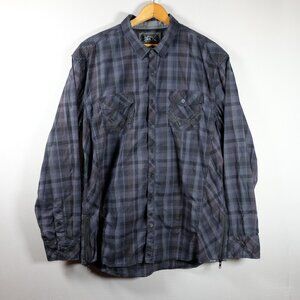 Buckle Black Shirt Mens XXL Long Sleeve Blue Black Plaid Zippers Padded Sholders